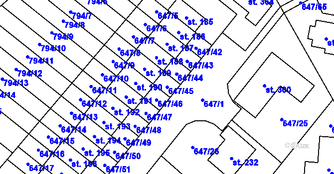 Parcela st. 647/45 v KÚ Květnice, Katastrální mapa