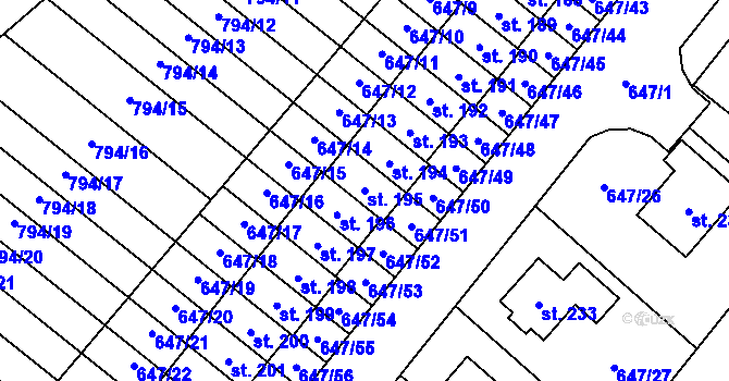 Parcela st. 195 v KÚ Květnice, Katastrální mapa