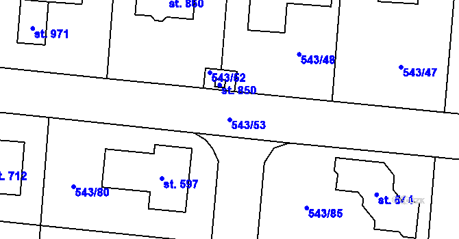 Parcela st. 543/53 v KÚ Květnice, Katastrální mapa