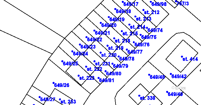 Parcela st. 220 v KÚ Květnice, Katastrální mapa