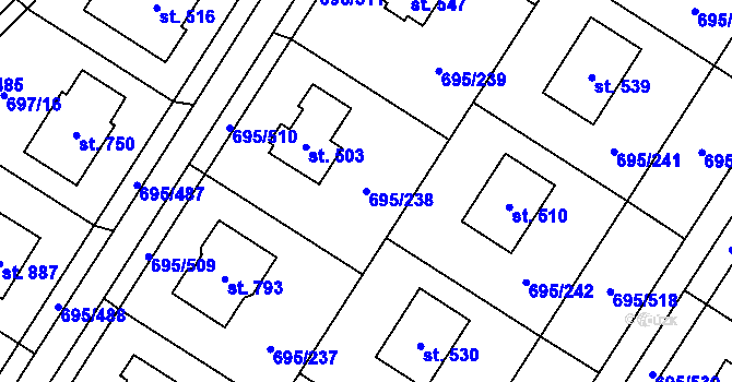 Parcela st. 695/238 v KÚ Květnice, Katastrální mapa