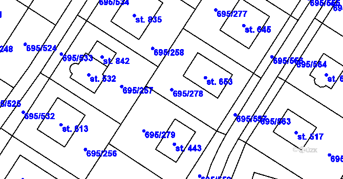 Parcela st. 695/278 v KÚ Květnice, Katastrální mapa