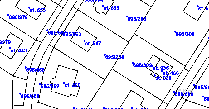Parcela st. 695/284 v KÚ Květnice, Katastrální mapa