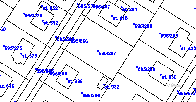 Parcela st. 695/287 v KÚ Květnice, Katastrální mapa