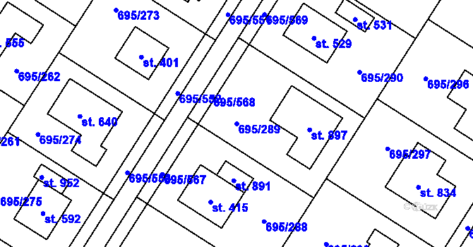 Parcela st. 695/289 v KÚ Květnice, Katastrální mapa