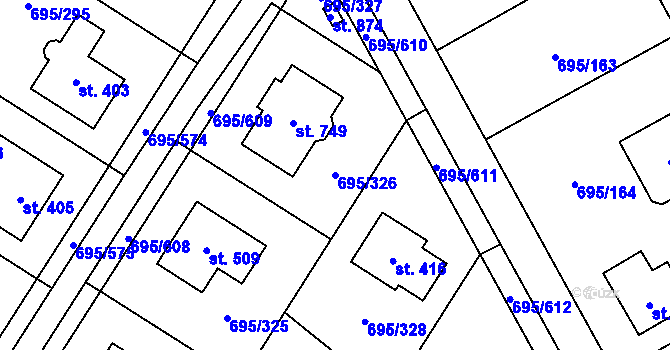 Parcela st. 695/326 v KÚ Květnice, Katastrální mapa