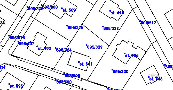 Parcela st. 695/329 v KÚ Květnice, Katastrální mapa