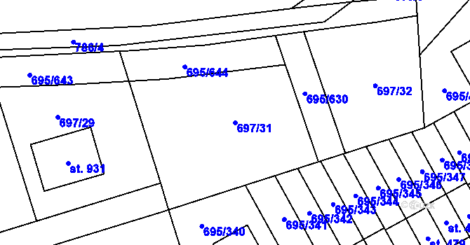 Parcela st. 697/31 v KÚ Květnice, Katastrální mapa