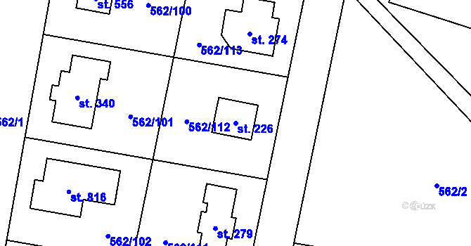 Parcela st. 226 v KÚ Květnice, Katastrální mapa