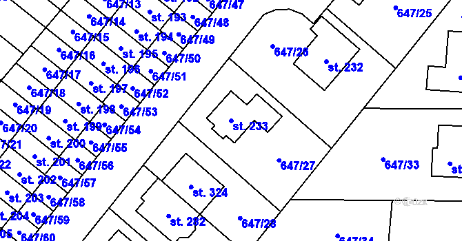 Parcela st. 233 v KÚ Květnice, Katastrální mapa