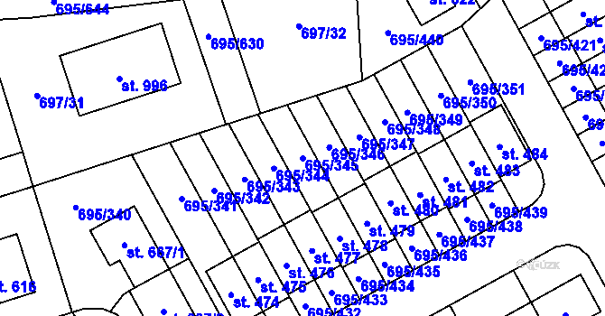 Parcela st. 695/345 v KÚ Květnice, Katastrální mapa