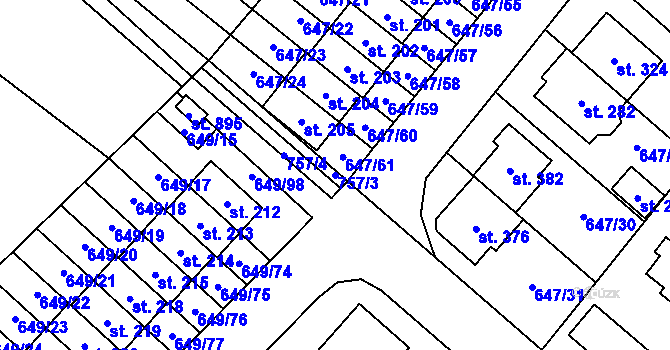 Parcela st. 757/3 v KÚ Květnice, Katastrální mapa