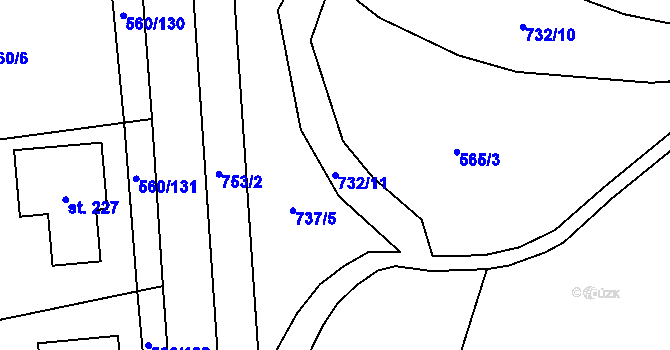 Parcela st. 732/11 v KÚ Květnice, Katastrální mapa