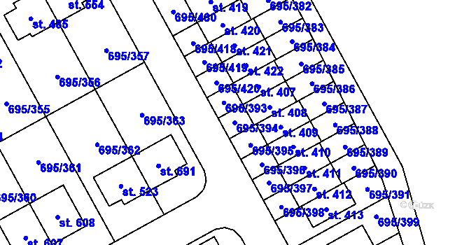 Parcela st. 695/394 v KÚ Květnice, Katastrální mapa