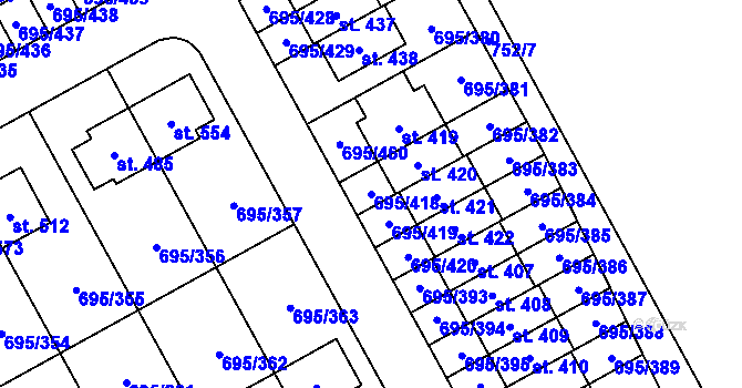 Parcela st. 695/418 v KÚ Květnice, Katastrální mapa