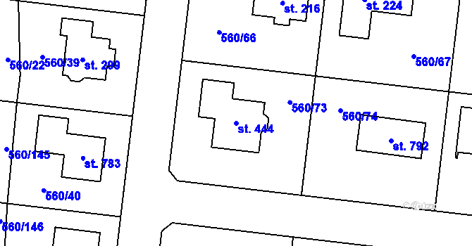 Parcela st. 444 v KÚ Květnice, Katastrální mapa