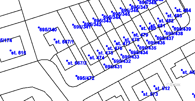 Parcela st. 475 v KÚ Květnice, Katastrální mapa