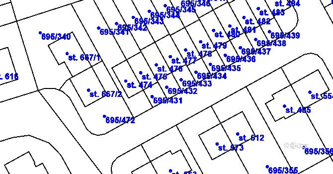 Parcela st. 695/432 v KÚ Květnice, Katastrální mapa