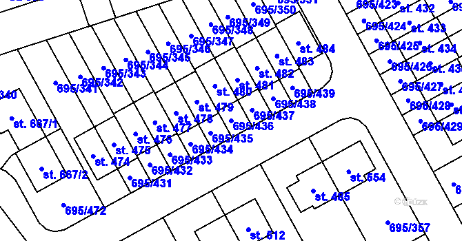 Parcela st. 695/436 v KÚ Květnice, Katastrální mapa