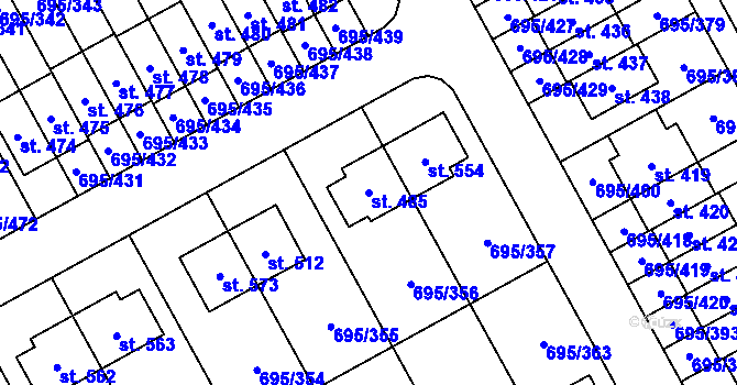 Parcela st. 485 v KÚ Květnice, Katastrální mapa
