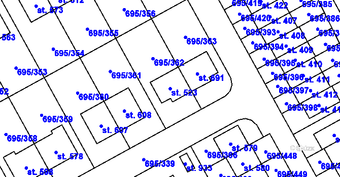 Parcela st. 523 v KÚ Květnice, Katastrální mapa