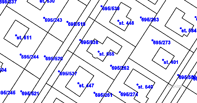 Parcela st. 555 v KÚ Květnice, Katastrální mapa