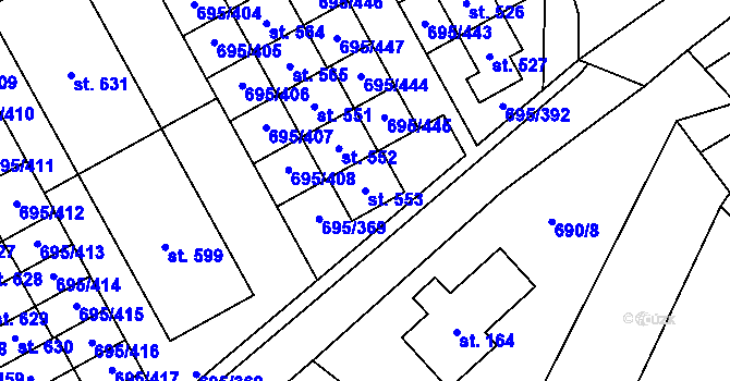 Parcela st. 553 v KÚ Květnice, Katastrální mapa