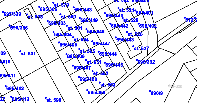 Parcela st. 695/444 v KÚ Květnice, Katastrální mapa