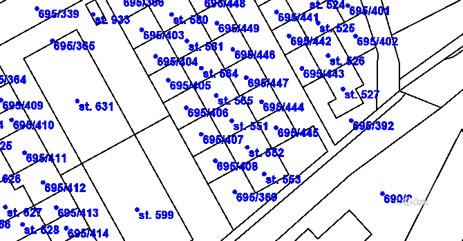 Parcela st. 551 v KÚ Květnice, Katastrální mapa