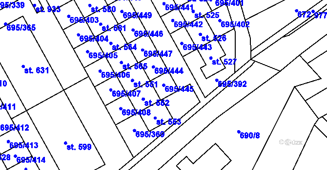 Parcela st. 695/445 v KÚ Květnice, Katastrální mapa