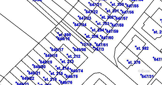 Parcela st. 757/4 v KÚ Květnice, Katastrální mapa