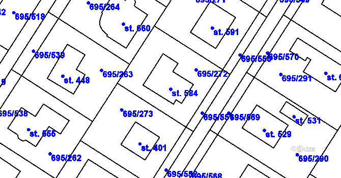 Parcela st. 584 v KÚ Květnice, Katastrální mapa