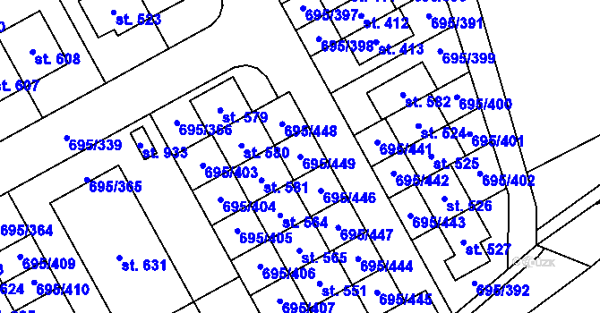 Parcela st. 695/449 v KÚ Květnice, Katastrální mapa