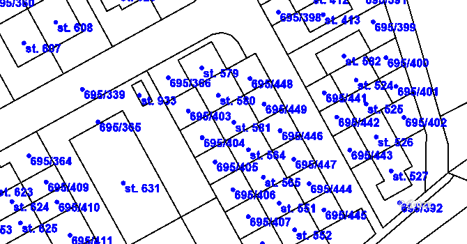 Parcela st. 581 v KÚ Květnice, Katastrální mapa