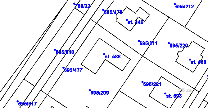 Parcela st. 588 v KÚ Květnice, Katastrální mapa
