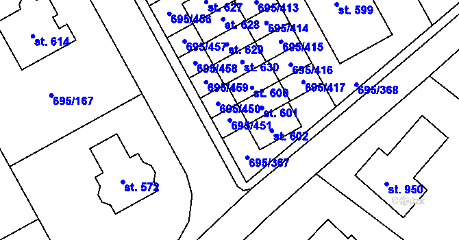 Parcela st. 695/451 v KÚ Květnice, Katastrální mapa
