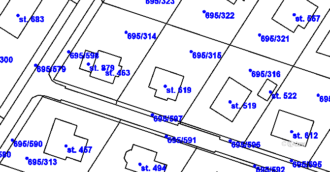 Parcela st. 619 v KÚ Květnice, Katastrální mapa