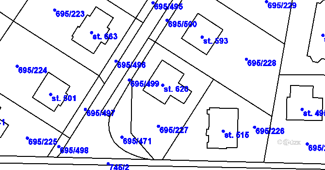 Parcela st. 620 v KÚ Květnice, Katastrální mapa