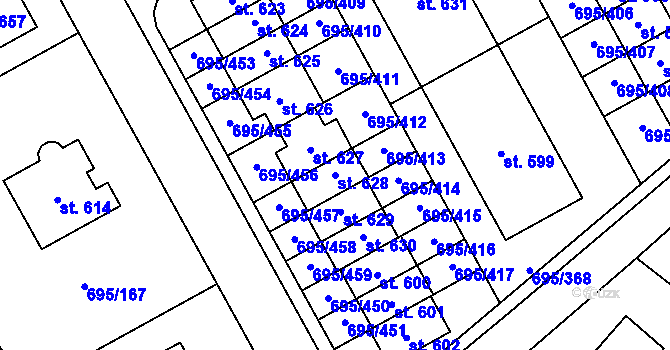 Parcela st. 628 v KÚ Květnice, Katastrální mapa