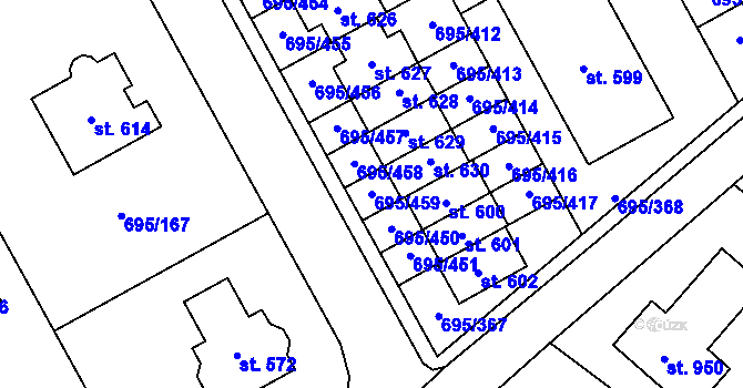 Parcela st. 695/459 v KÚ Květnice, Katastrální mapa