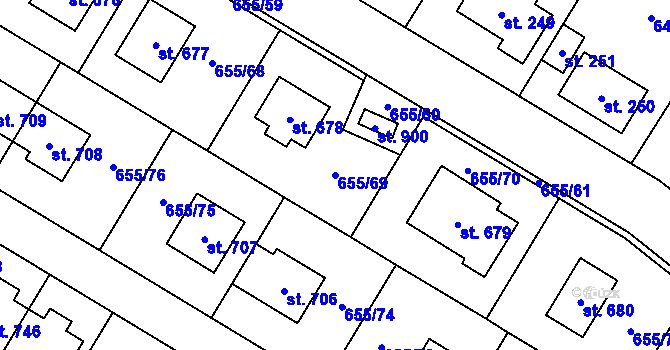 Parcela st. 655/69 v KÚ Květnice, Katastrální mapa