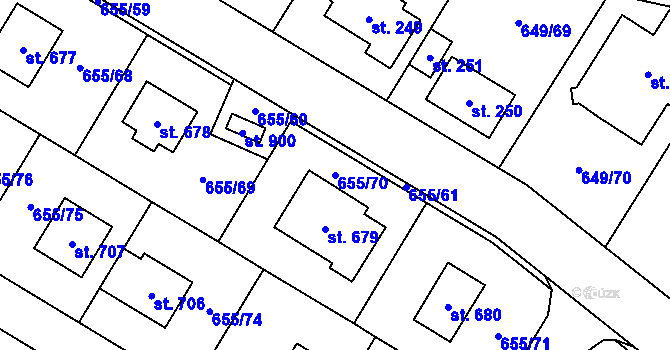 Parcela st. 655/70 v KÚ Květnice, Katastrální mapa