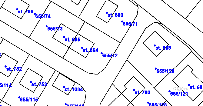 Parcela st. 655/72 v KÚ Květnice, Katastrální mapa