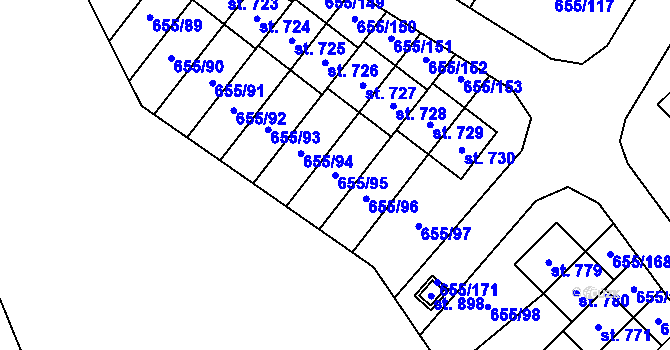Parcela st. 655/95 v KÚ Květnice, Katastrální mapa