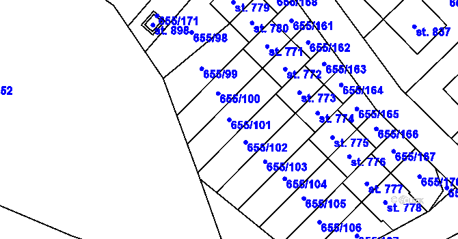 Parcela st. 655/101 v KÚ Květnice, Katastrální mapa