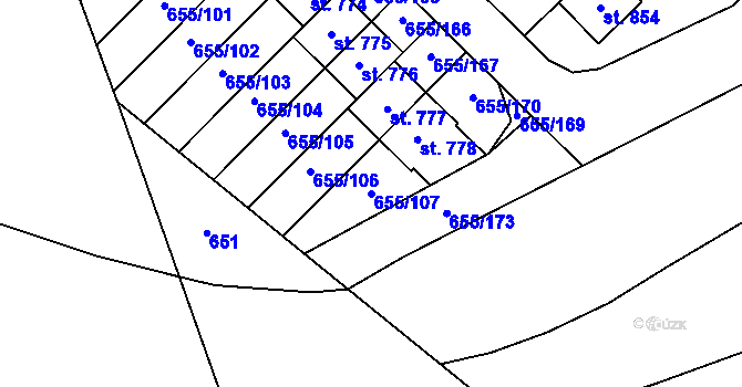 Parcela st. 655/107 v KÚ Květnice, Katastrální mapa