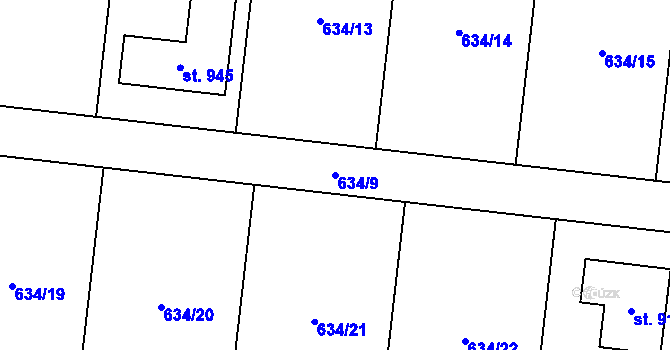 Parcela st. 634/9 v KÚ Květnice, Katastrální mapa