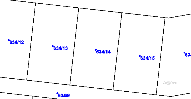 Parcela st. 634/14 v KÚ Květnice, Katastrální mapa