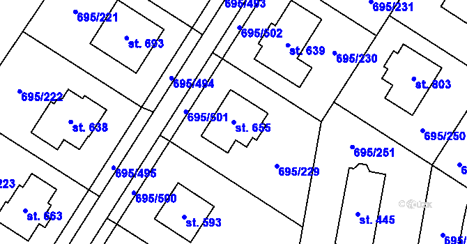 Parcela st. 655 v KÚ Květnice, Katastrální mapa