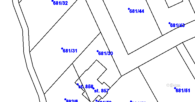 Parcela st. 681/30 v KÚ Květnice, Katastrální mapa